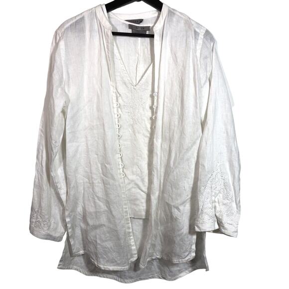 White Linen Embroidered Jacket and Tank Top Set Jaeger Lightweight Size 6 Y2K - Picture 7 of 13